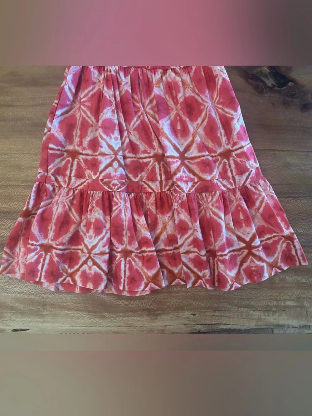 Anthropologie Somerset Mini Dress Pink Orange Tie Dye Smocked Waist Size:Small